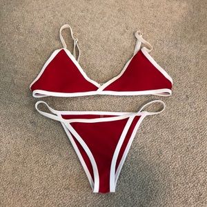 Red and white thong bikini size M